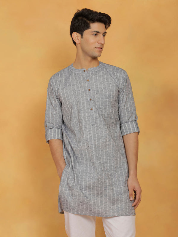 Jashvi Men's Gray Cotton Kurta