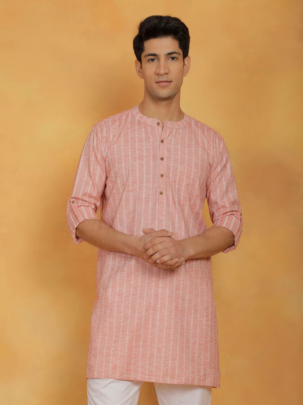 Jashvi Men's Pink Cotton Kurta