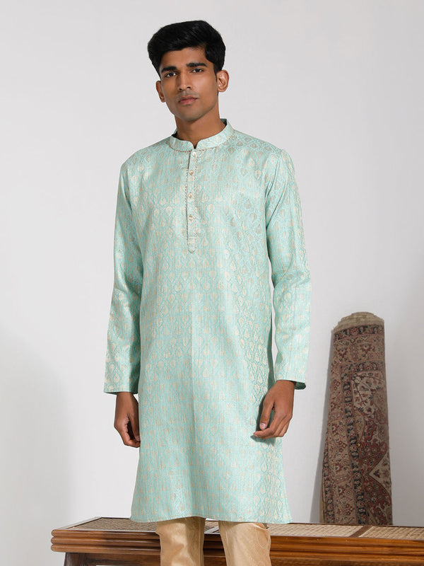 Jashvi Men's Green Silk Blend Kurta