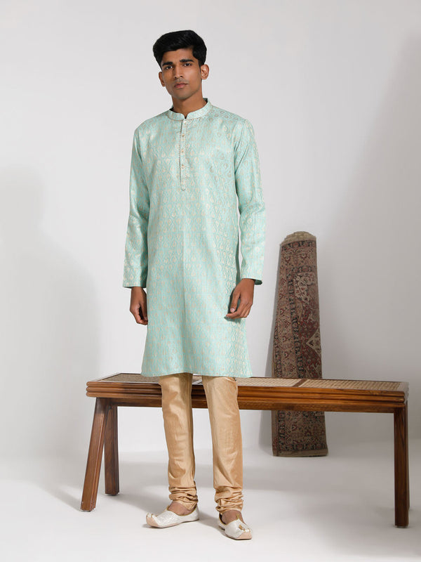 Jashvi Men's Green Silk Blend Kurta And Pyjama Set