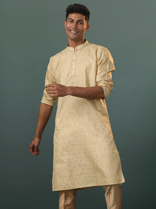 Jashvi Men's Gold Silk Blend Kurta