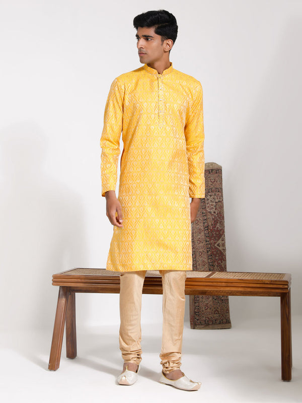 Jashvi Men's Yellow Silk Blend Kurta And Pyjama Set