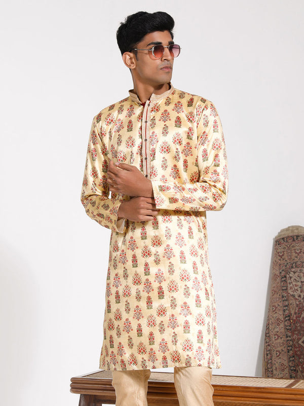 Jashvi Men's Yellow Silk Blend Kurta