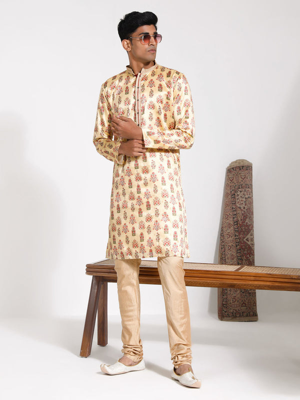 Jashvi Men's Yellow Silk Blend Kurta And Pyjama Set