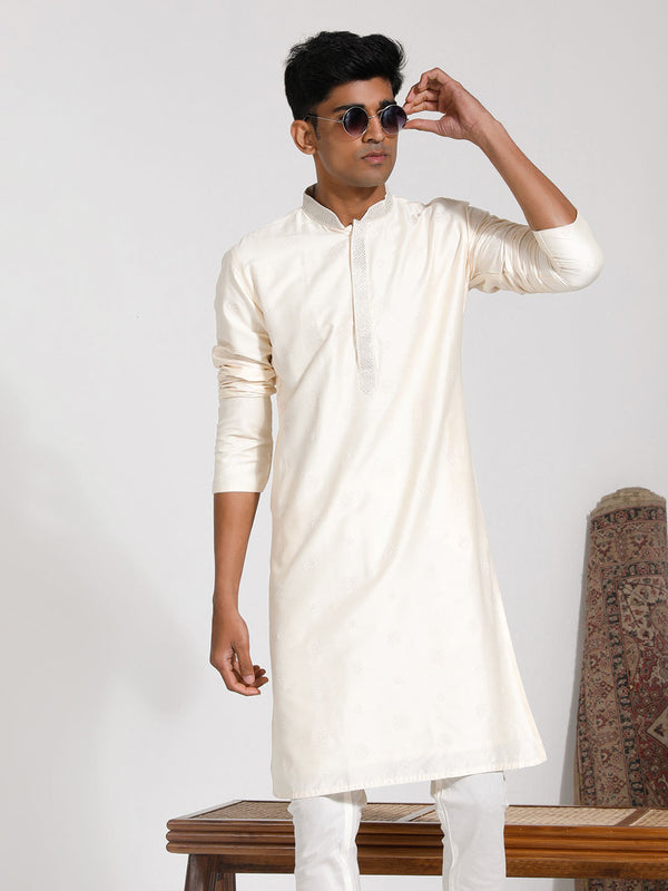 Jashvi Men's Cream Viscose Kurta