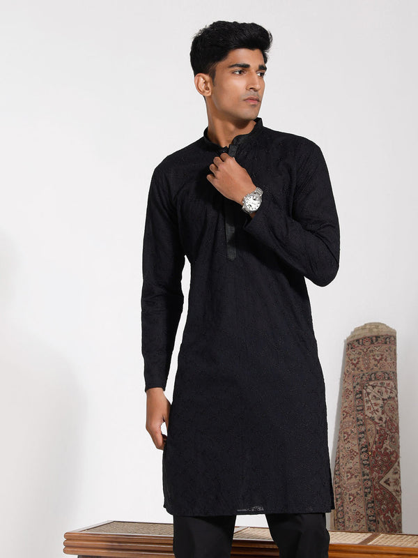 Jashvi Men's Black Cotton Kurta