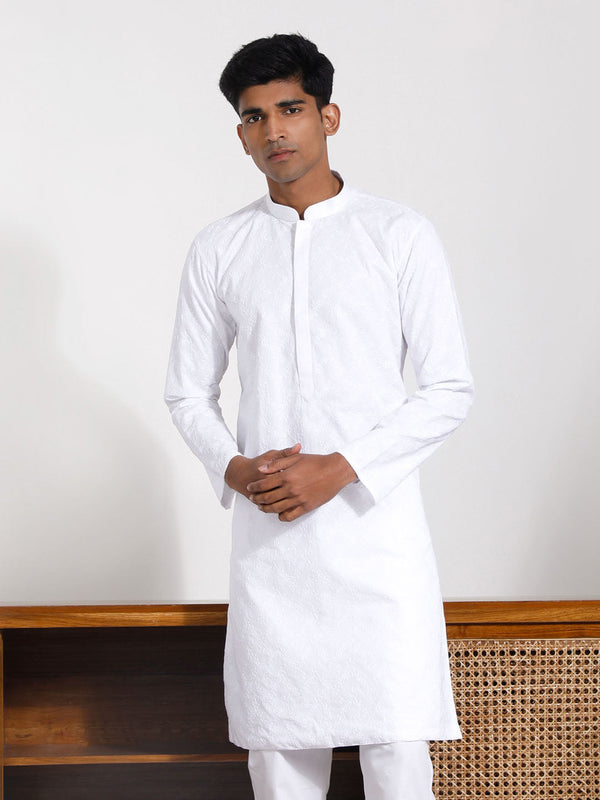 Jashvi Men's White Cotton Kurta