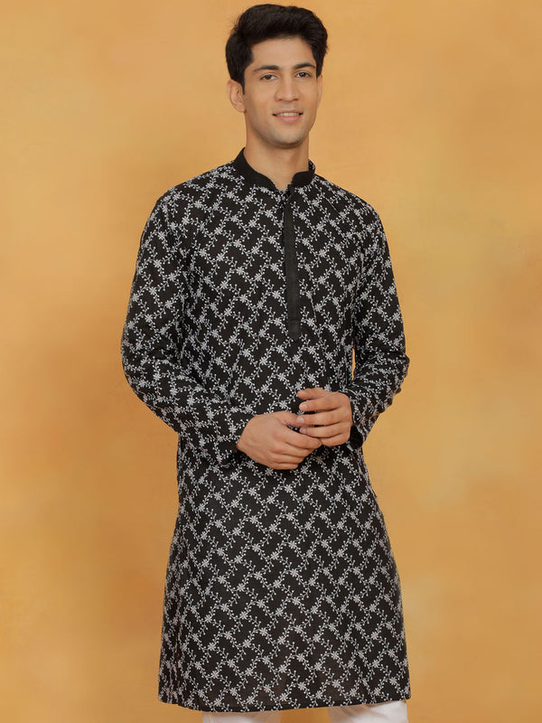 Jashvi Men's Black Cotton Kurta