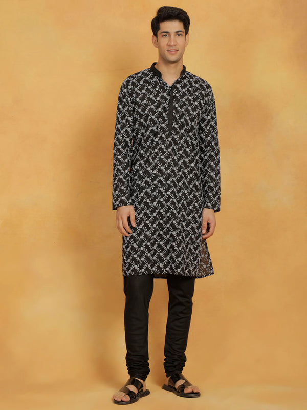 Jashvi Men's Black Cotton Kurta And Pyjama Set