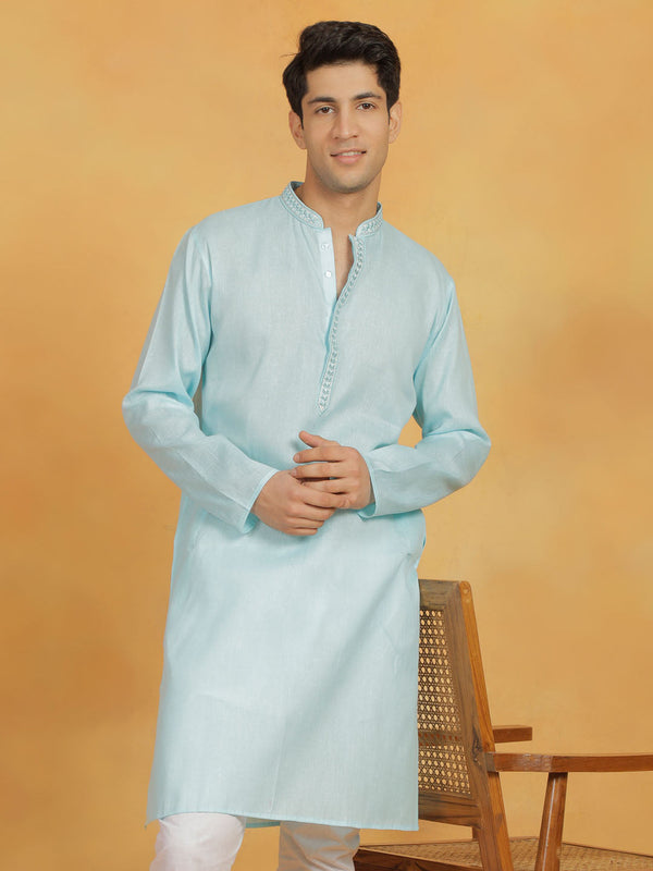 Jashvi Men's Aqua Cotton Kurta