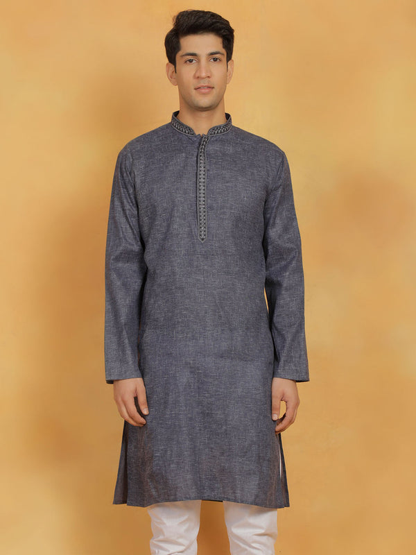 Jashvi Men's Navy Blue Cotton Kurta