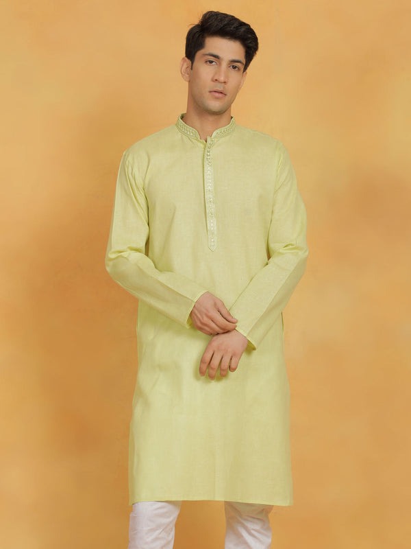 Jashvi Men's Mint Green Cotton Kurta