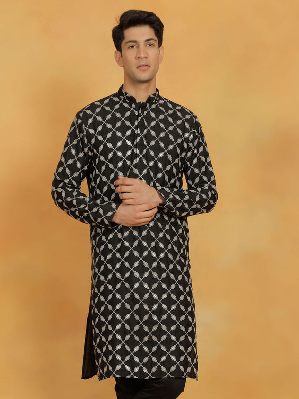 Jashvi Men's Black Cotton Blend Kurta