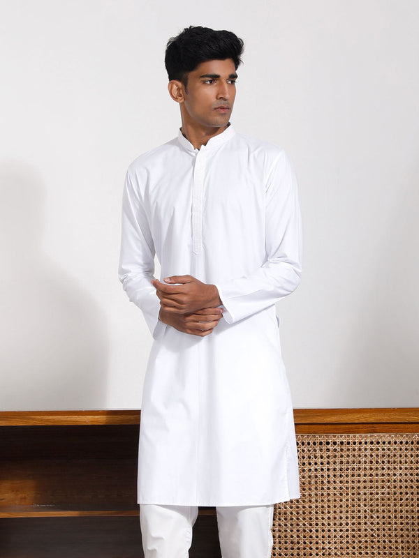 Jashvi Men's White Cotton Silk Kurta