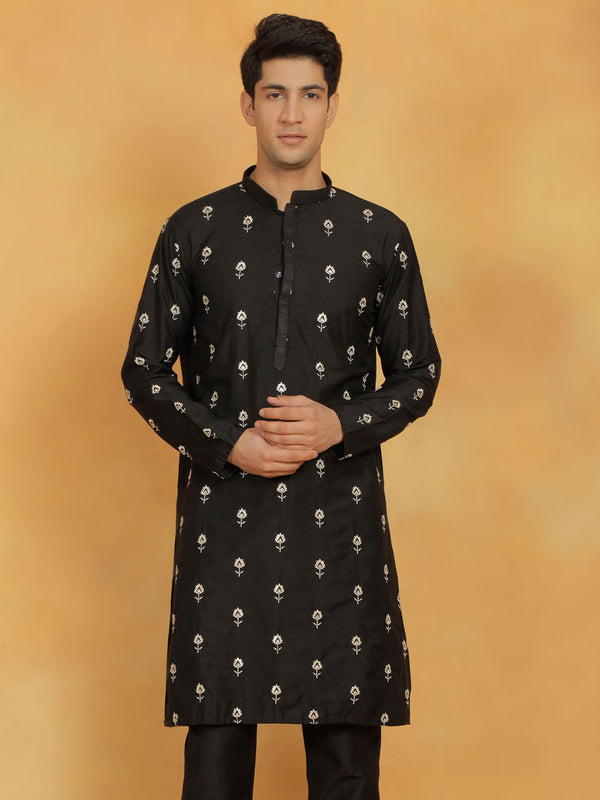 Jashvi Men's Black Cotton Blend Kurta