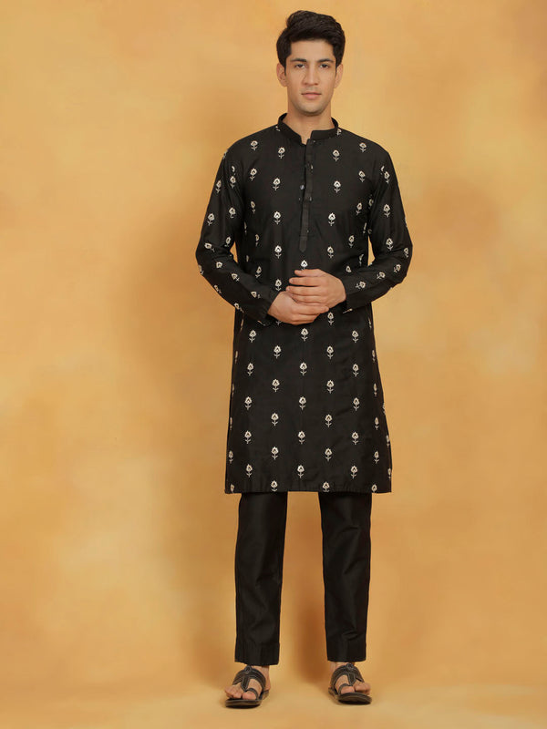 Jashvi Men's Black Cotton Blend Kurta And Pyjama Set