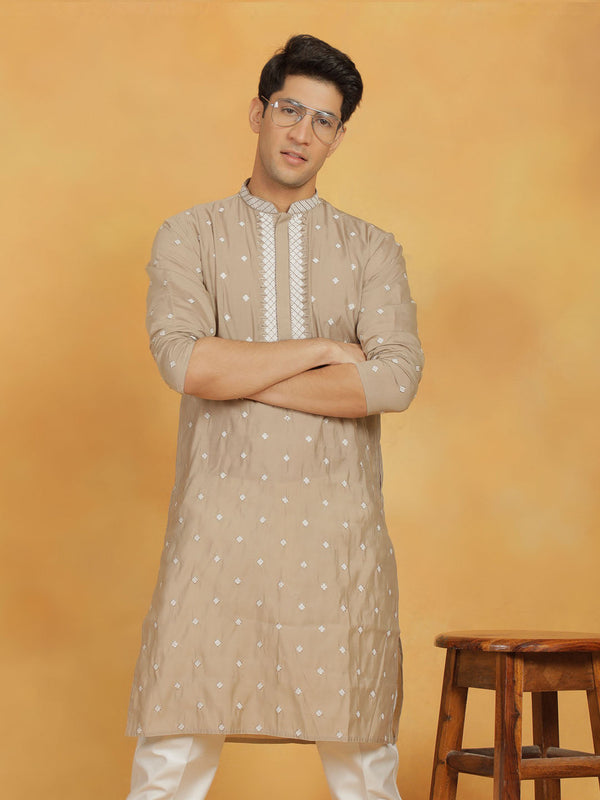 Jashvi Men's Grey Silk Blend Kurta