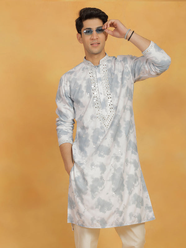 Jashvi Men's Grey Cotton Blend Kurta