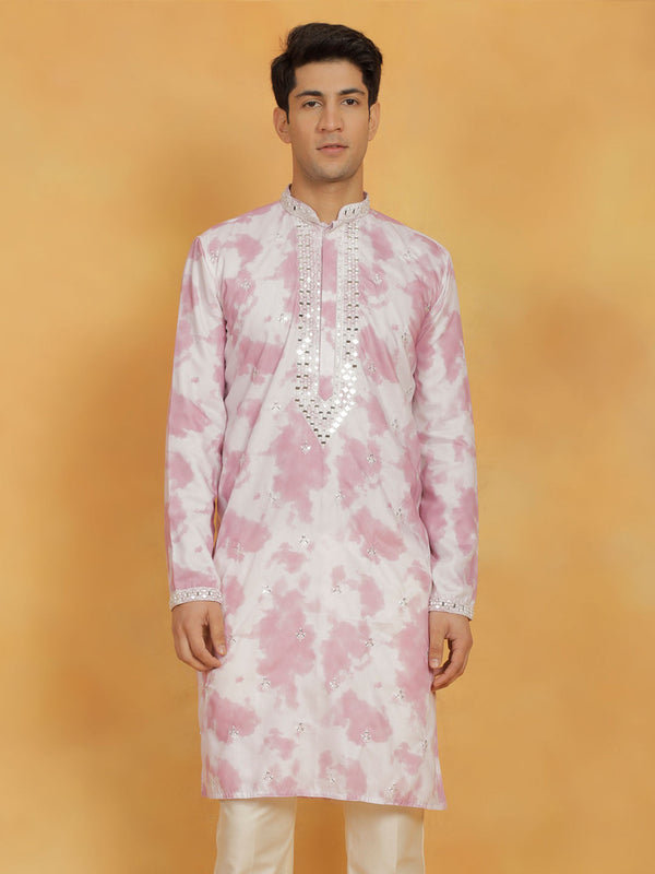 Jashvi Men's Pink Cotton Blend Kurta