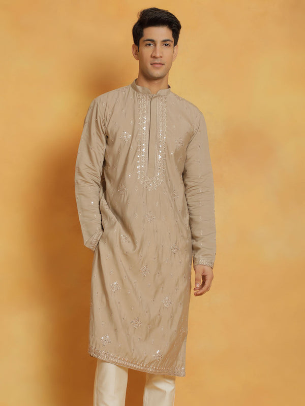 Jashvi Men's Grey Silk Blend Kurta