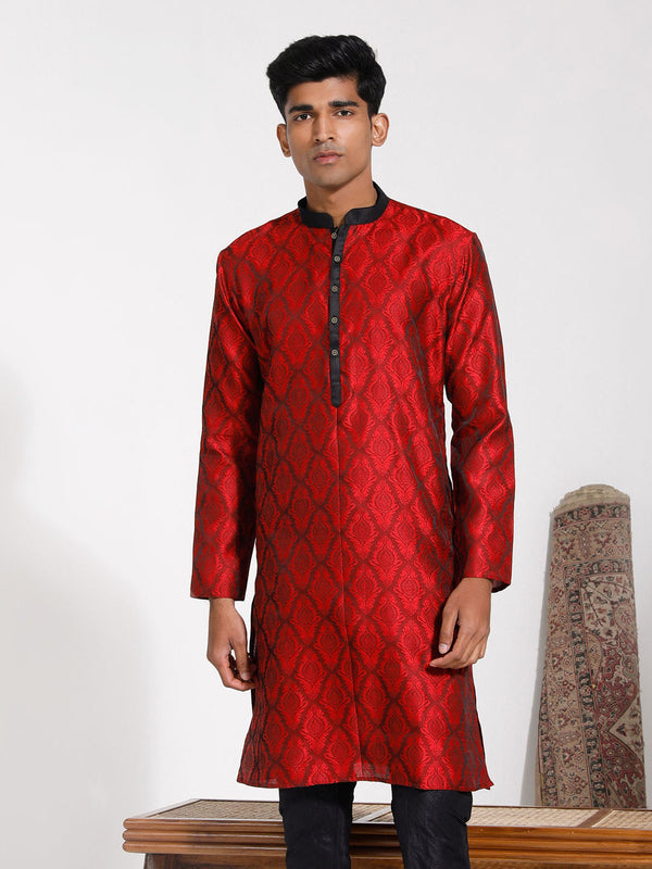 Jashvi Men's Maroon Silk Blend Kurta