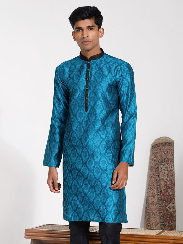 Jashvi Men's Turquoise Silk Blend Kurta