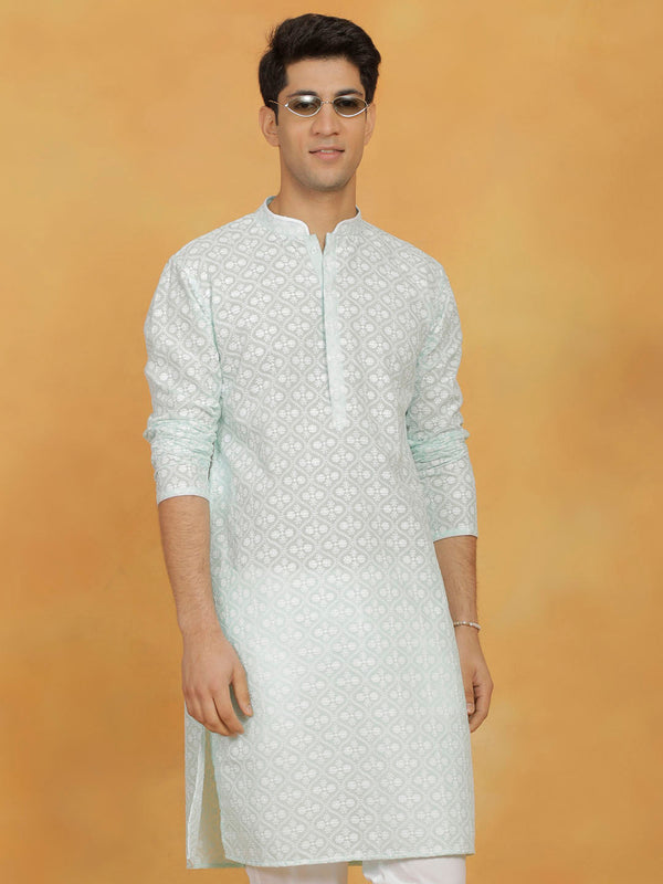 Jashvi Men's Green Cotton Kurta