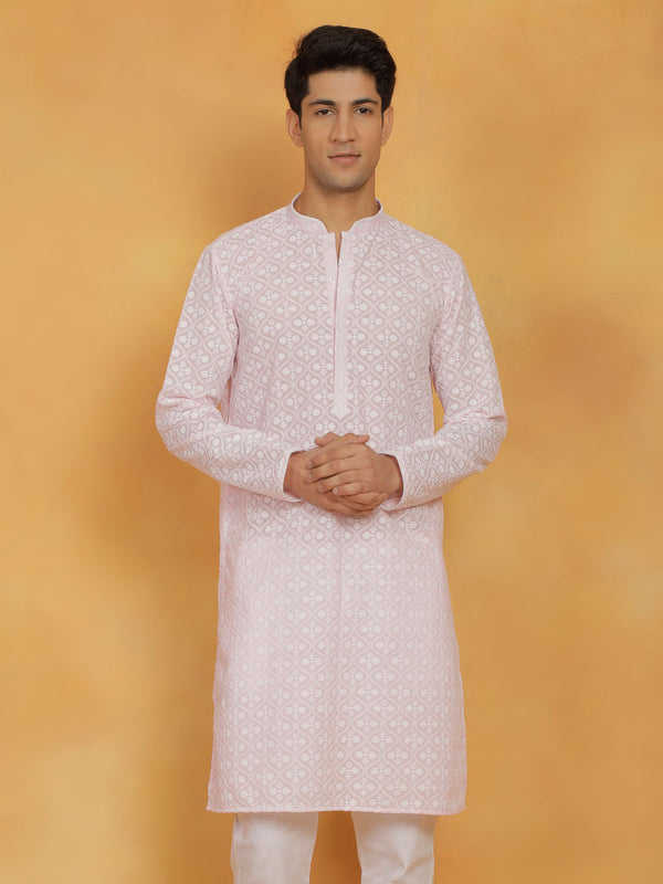 Jashvi Men's Pink Cotton Kurta