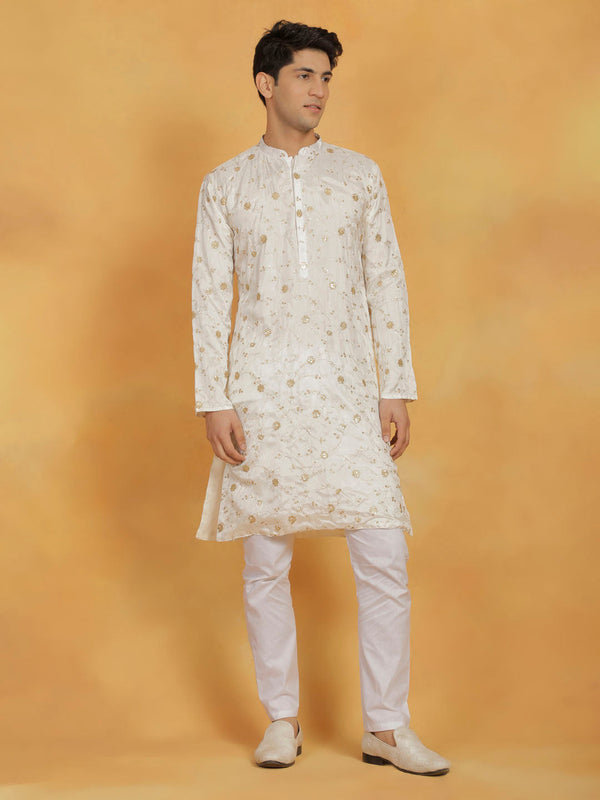 Jashvi Men's White Viscose Kurta And Pyjama Set