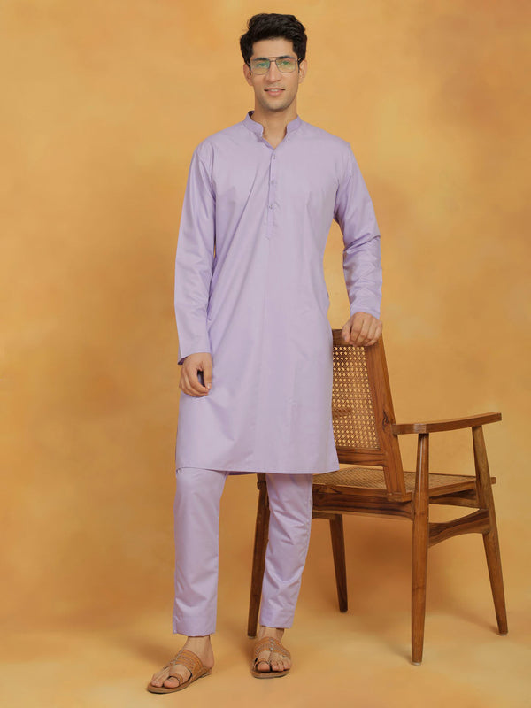 Jashvi Men's Lavender Cotton Silk Kurta And Pyjama Set