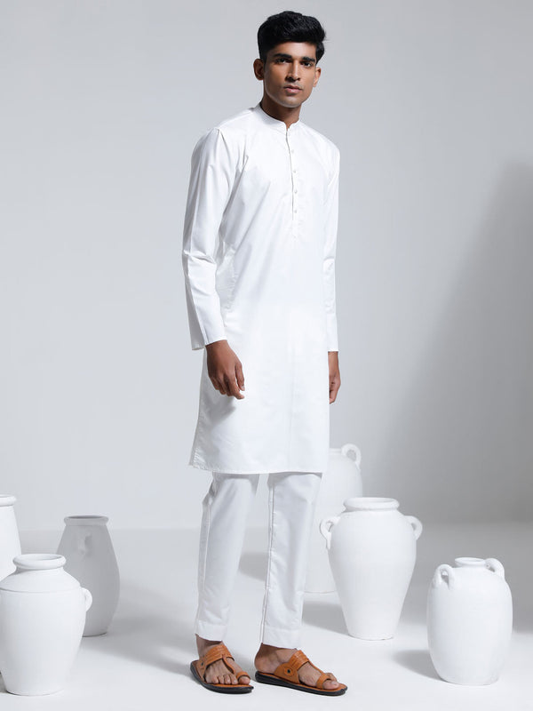 Jashvi Men's White Cotton Silk Kurta And Pyjama Set