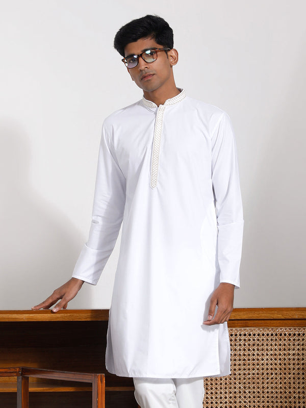 Jashvi Men's White Cotton Kurta