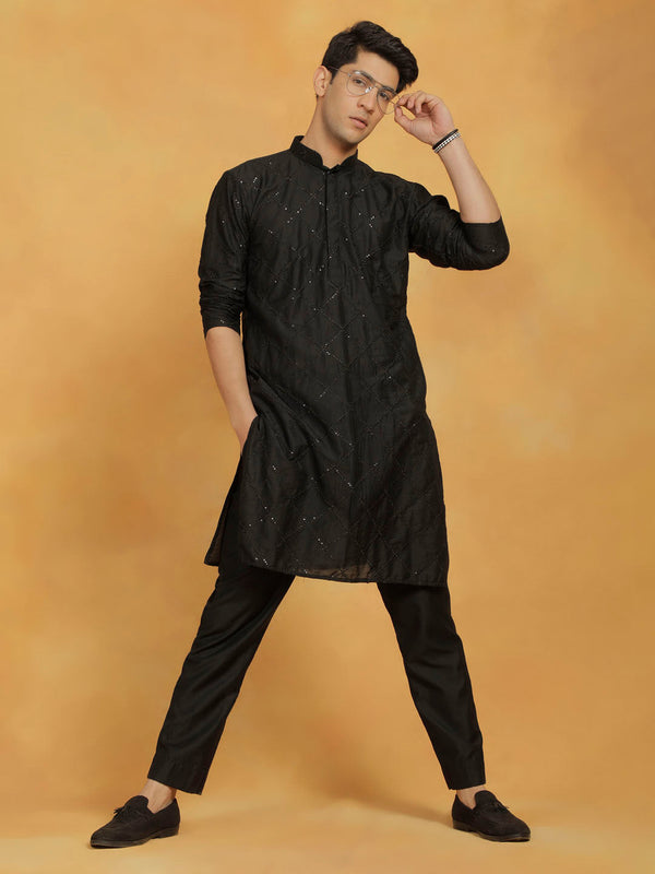 Jashvi Men's Black Viscose Kurta And Pyjama Set