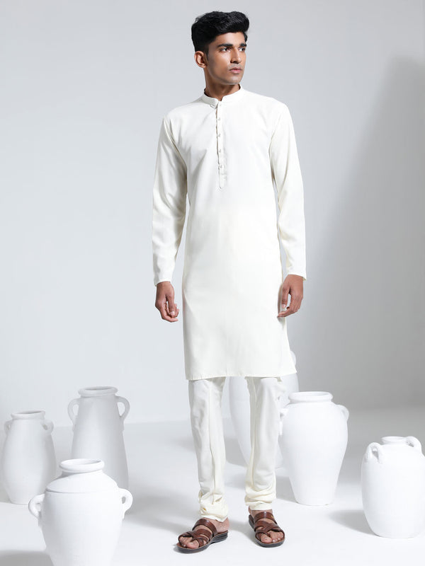 Jashvi Men's Cream Crepe Kurta And Pyjama