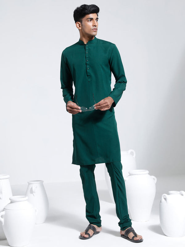 Jashvi Men's Green Crepe Kurta And Pyjama