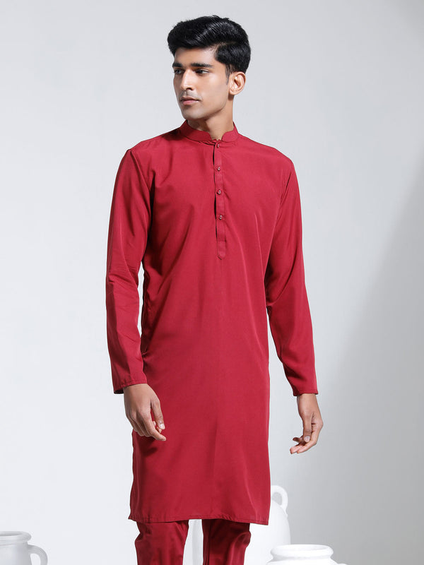 Jashvi Men's Maroon Crepe Kurta