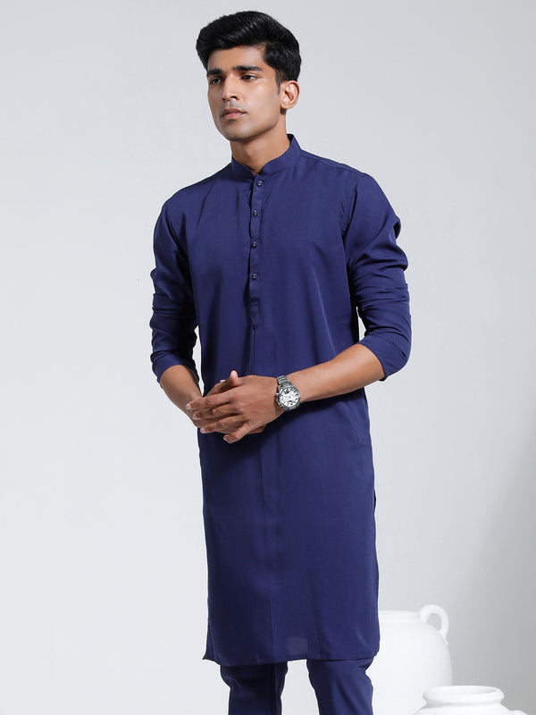 Jashvi Men's Navy Blue Crepe Kurta