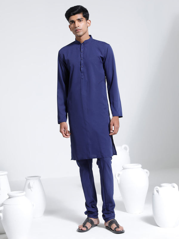 Jashvi Men's Navy Blue Crepe Kurta And Pyjama