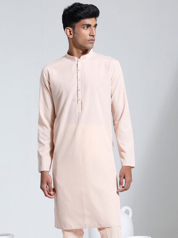 Jashvi Men's Peach Crepe Kurta