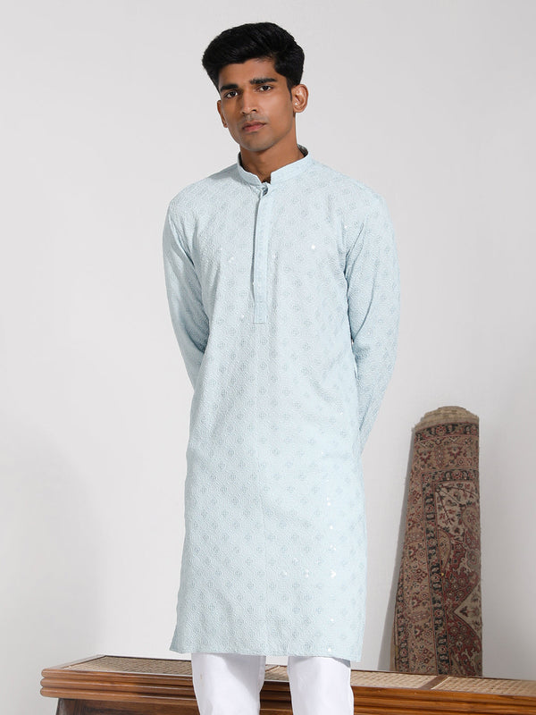 Jashvi Men's Aqua Rayon Kurta