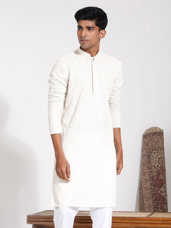 Jashvi Men's Cream Rayon Kurta