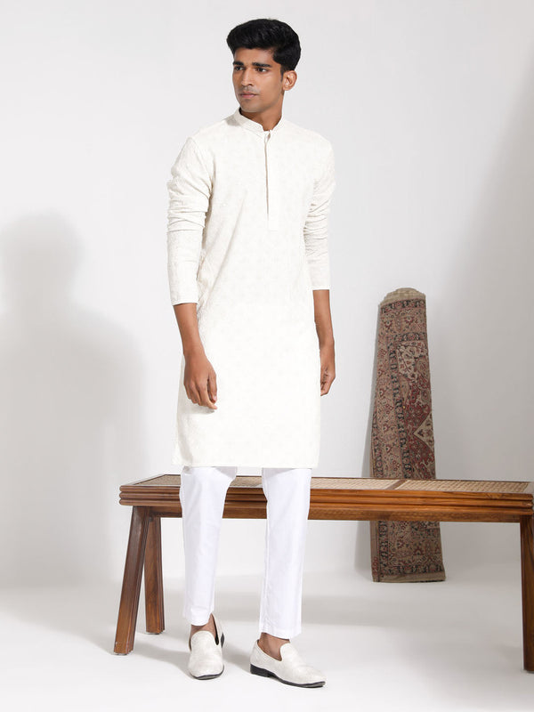 Jashvi Men's Cream Rayon Kurta And Pyjama Set