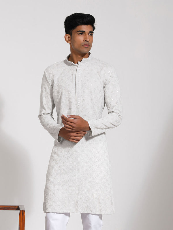 Jashvi Men's Grey Rayon Kurta