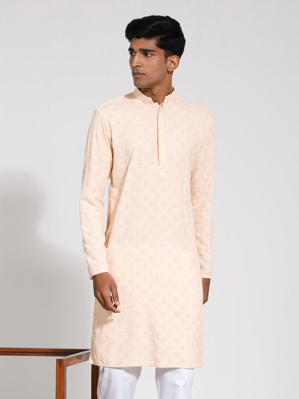 Jashvi Men's Peach Rayon Kurta