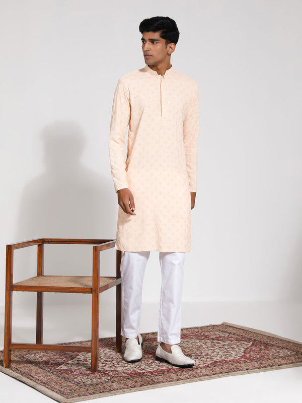 Jashvi Men's Peach Rayon Kurta And Pyjama Set