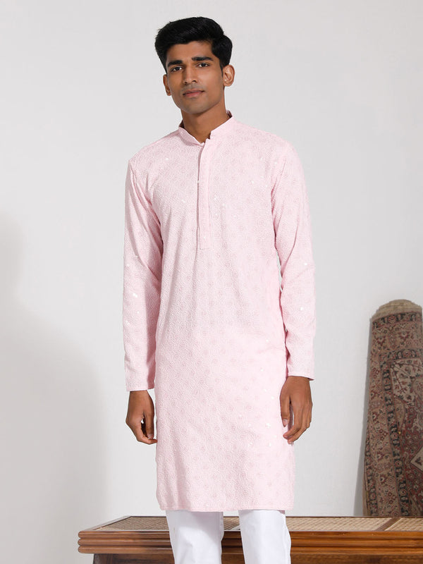 Jashvi Men's Pink Rayon Kurta