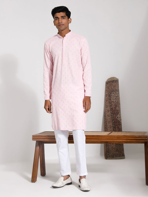 Jashvi Men's Pink Rayon Kurta And Pyjama Set