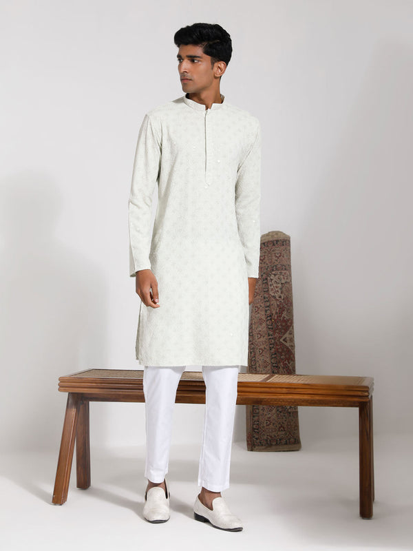 Jashvi Men's Pista Rayon Kurta And Pyjama Set