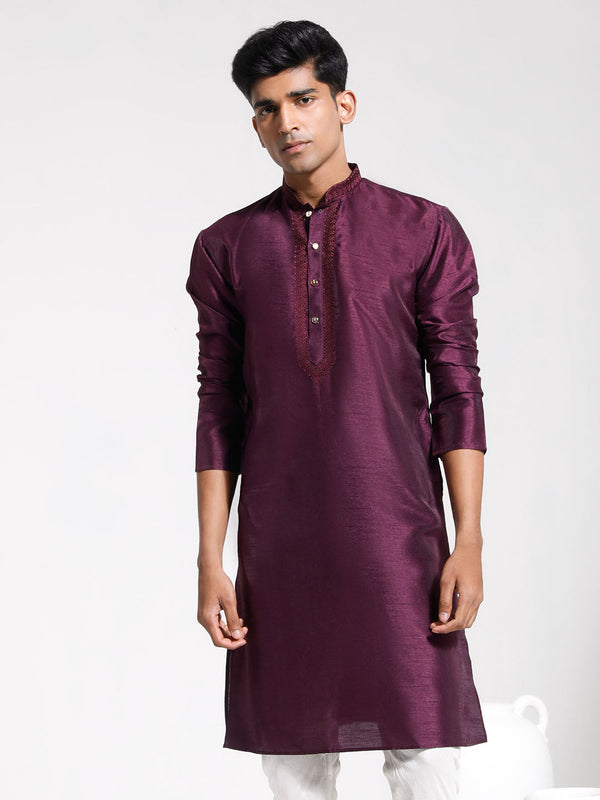 Jashvi Men's Wine Dupion Silk Kurta