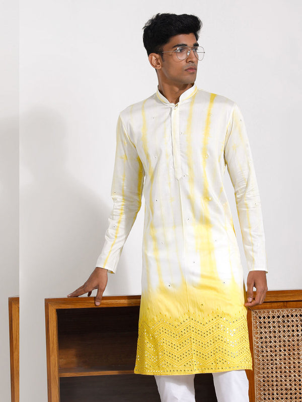 Jashvi Men's Yellow Viscose Kurta